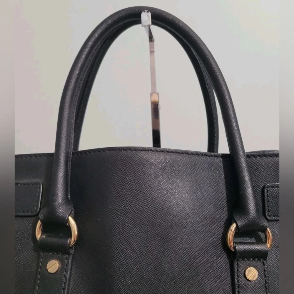 MICHAEL Michael Kors Hamilton North South Black Leather Satchel Tote Bag